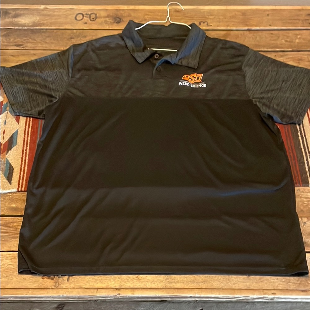 Black and Gray heather Polo Shirt Oklahoma State University Weed Science emblem.